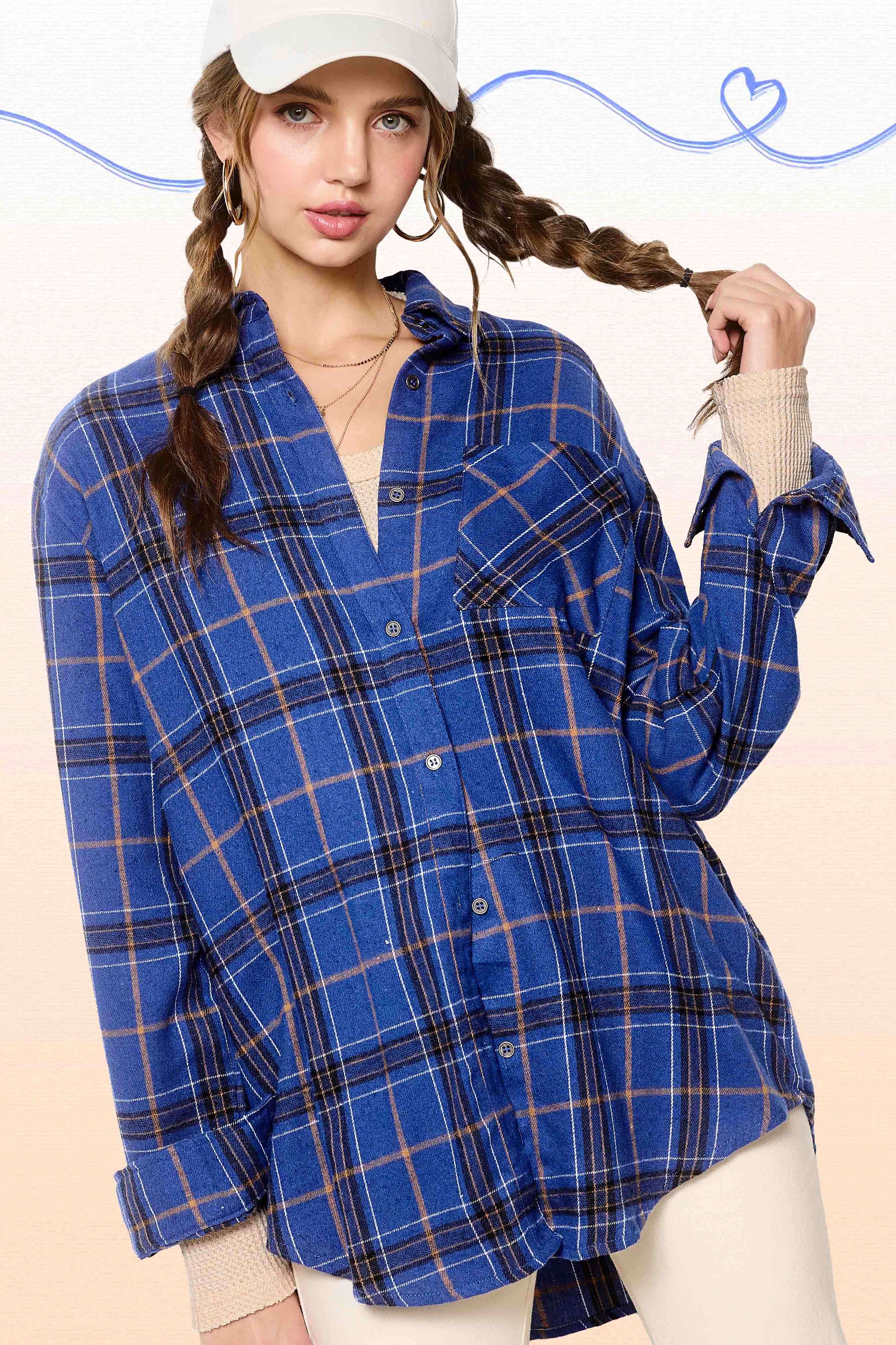 La Miel - Wholesale Button Down Shirt - Women's - SRT1312-Loose Fit Button Down Soft Fabric Plaid Shirts7