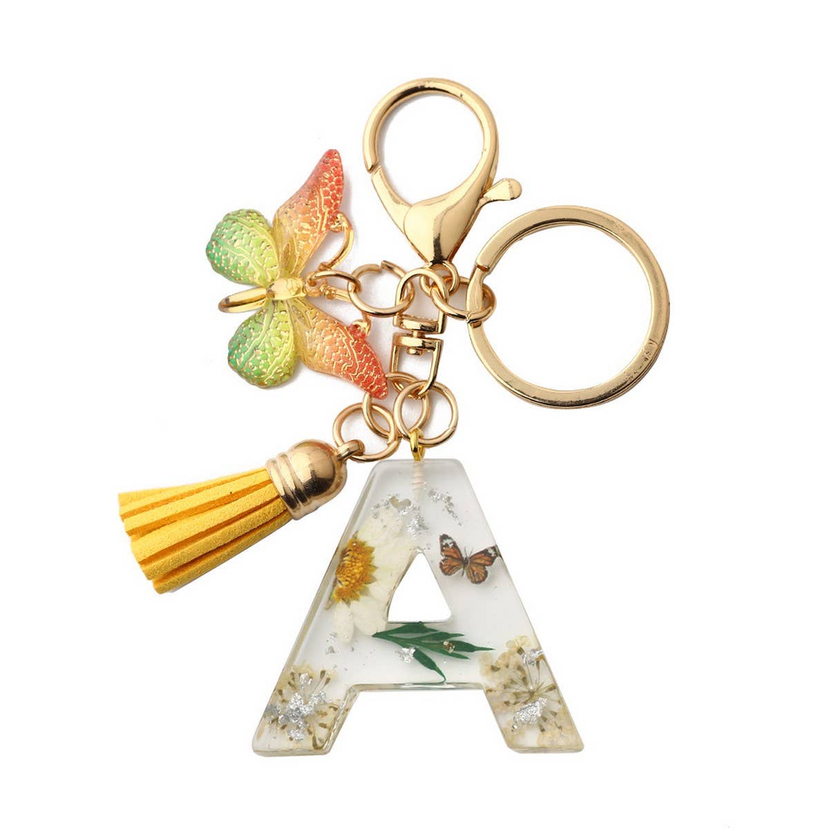 ACCITY - Wholesale Keychain - Women's - Flower Letter Keychain with Yellow Butterfly Charm_CWAB50900