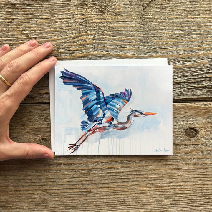Carte de voeux de la peinture du Grand Héron pour la vente par SheilaDunnArt