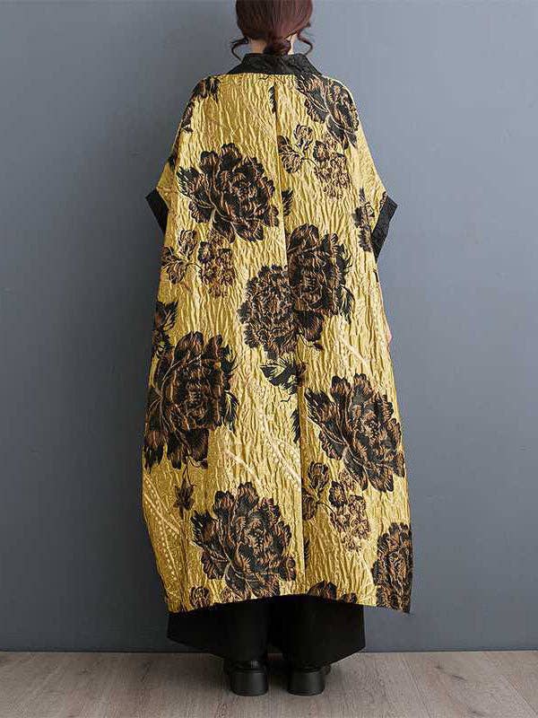 Sheer Trend – Großhandel Kimono – Damen – Oberbekleidung mit Fledermausärmeln, lockere, mit Blumen verzierte chinesische Froschknöpfe, plissierte, geteilte Gelenke, V-Ausschnitt5