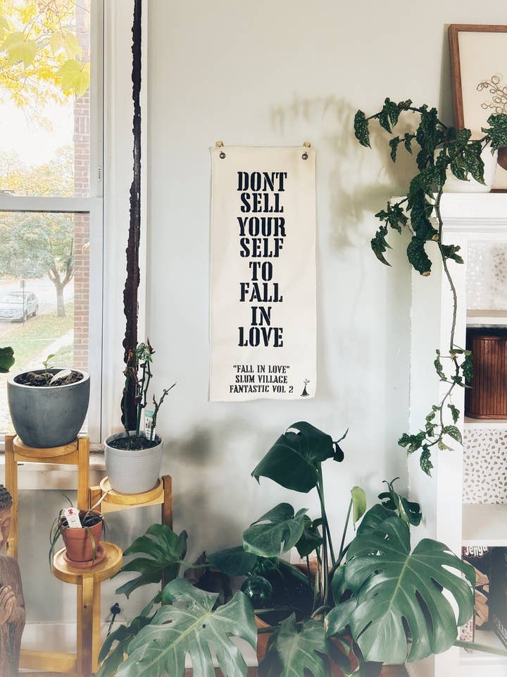 Slum Village :: "Fall in Love" Wall Tapestry for wholesale by Callie Decor:: 🎨Hand-painted