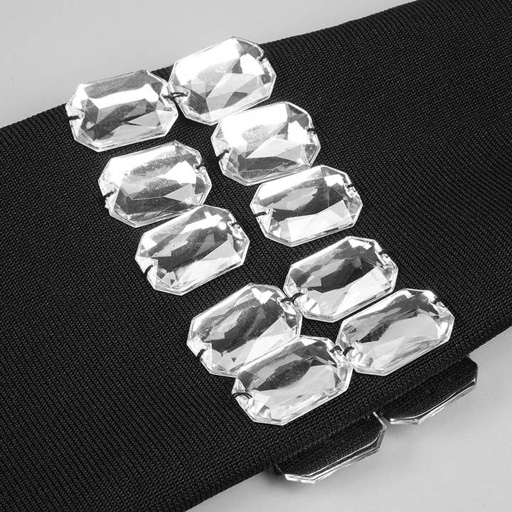 Black DR048 Studded Long Sleeve High Neck Bandage Knit Dress for wholesale on Faire7