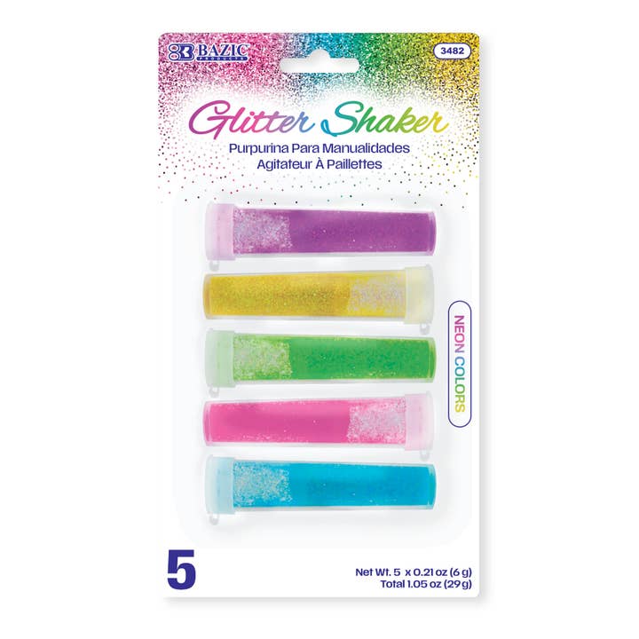Glitter Shaker 6g / 0.21 Oz. (5/Pack) Neon Color for wholesale by BAZIC Products