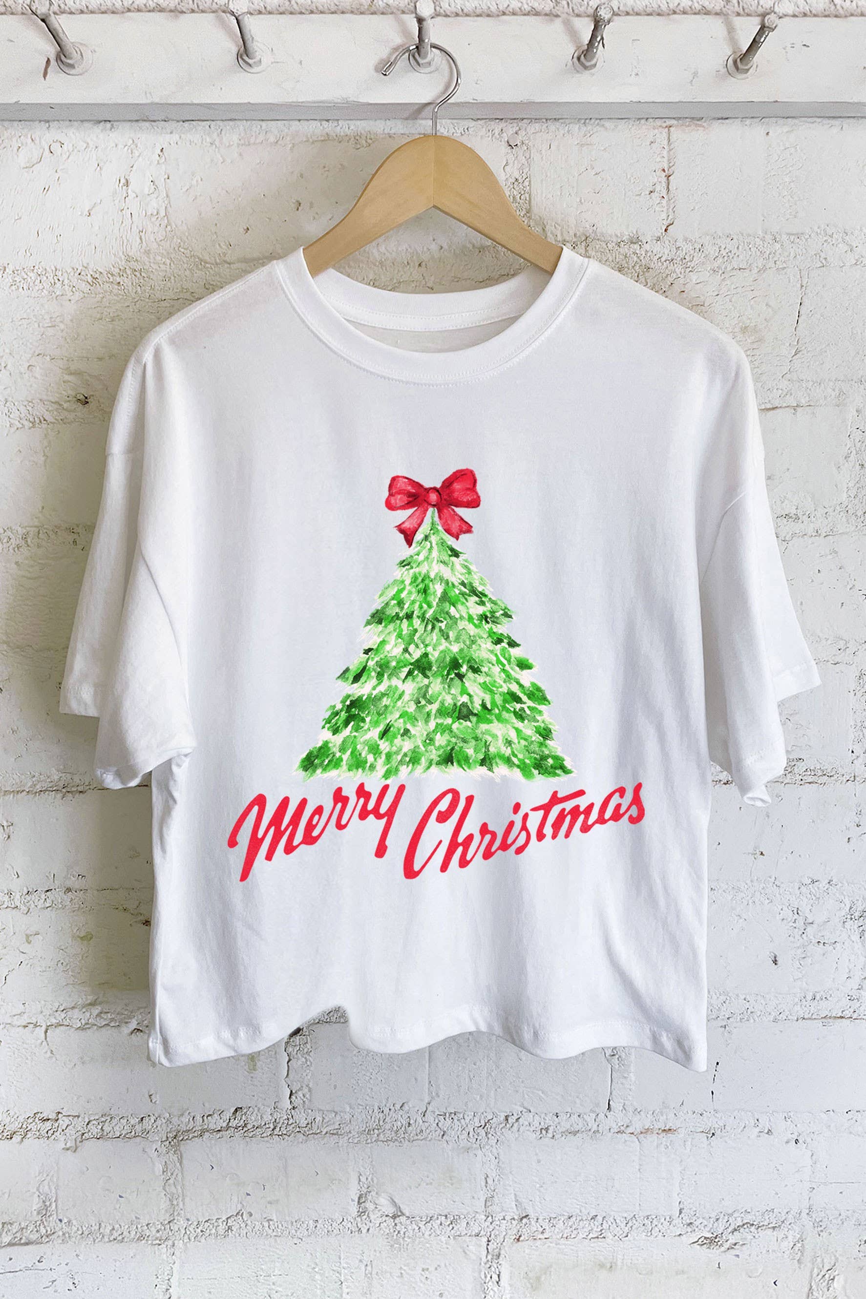 Rustee Clothing – Engroshandel T-shirt med print - Dame – GRAFISK LANG CROP TOP MED JULETRÆ6