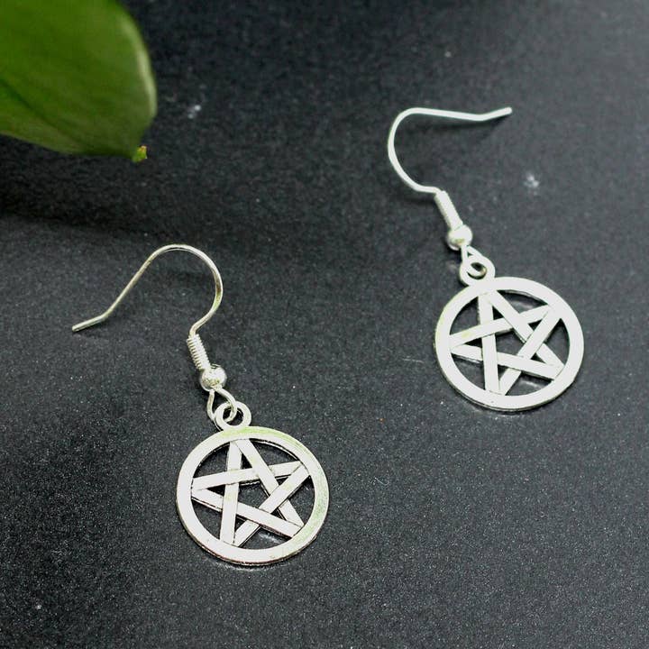 Three Witches Tea Shop – Brincos de argola por atacado – Conjunto de brinco de pentagrama de prata0