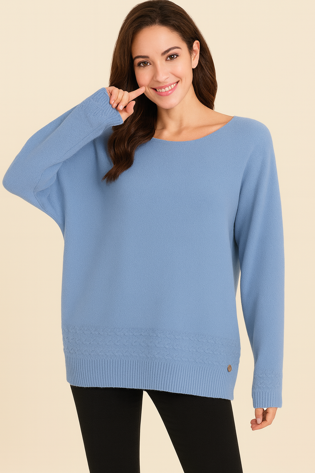 Lucy Sparks – wholesale Knitted jumper – Women′s – SOFT KNIT JUMPER WITH CHEVRON HEM DESIGN2