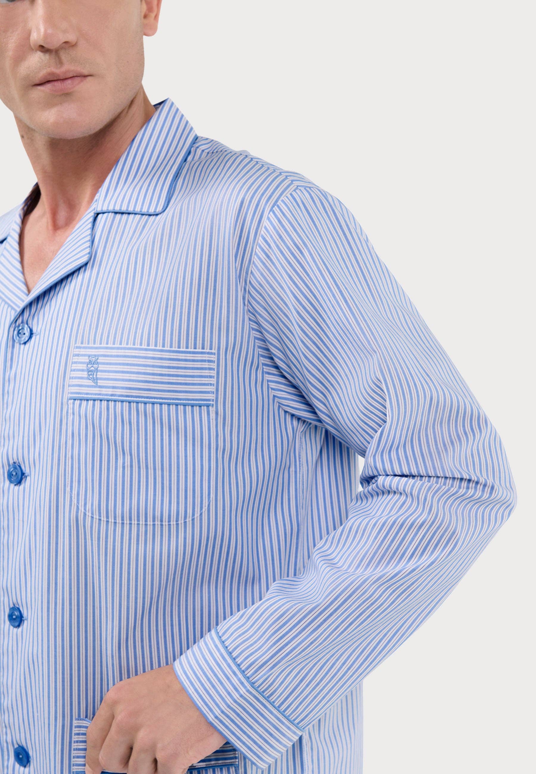 Men's Long Lapel Pajamas Cotton Poplin - Blue 2993 for wholesale on Faire3