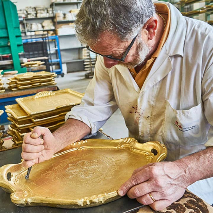 Via Graceffo - Vente Poubelles/Corbeilles - Corbeille à papier en bois sculpté florentin, vert basilic et or, fabriquée en Italie7