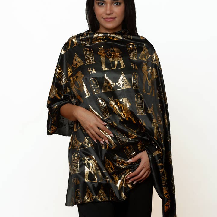 Discoveries, Inc. - Wholesale Scarf - Women's - Egyptian Pharaonic Scarf - Black/Gold