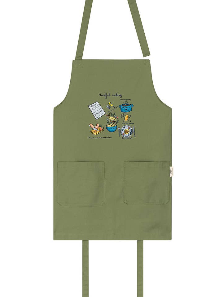 Mindful madlavningsgrønt bomuldsforklæde for engroshandel hos Curious Cotton