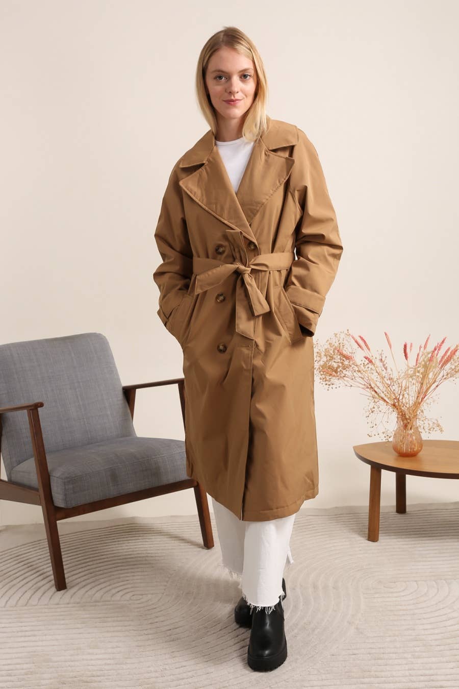 Attrait Paris – Großhandel Trenchcoat – Damen – Langer wasserdichter Trenchcoat mit leichter Polsterung