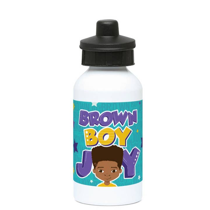 Talib - Little Brown Boy Joy Aluminium Water Bottle | Fefus Designs for wholesale by Fefus Designs