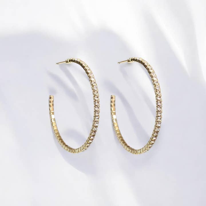 Sugar Bean Jewelry - Wholesale Hoop Earrings - Gold Crystal Hoop Earrings – Classic Bestseller (40mm)