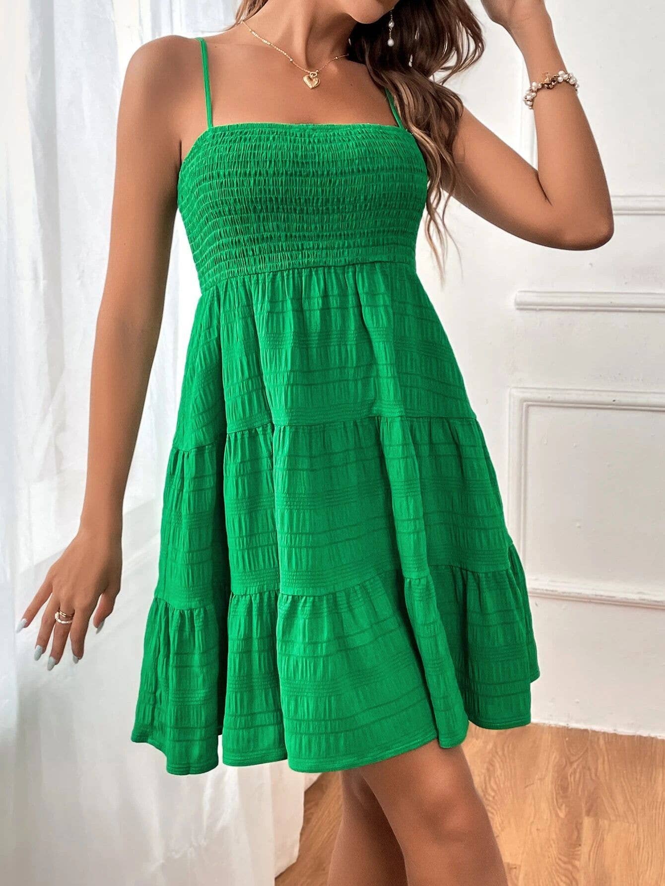 Comely Fashion - Wholesale Dress - Women's - Plain Smocked A-line Slip Dress For Summer14