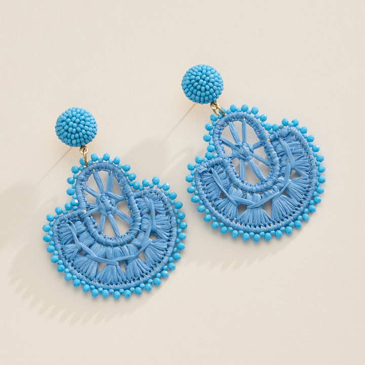 Frem - Wholesale Dangle Earrings - Raffia Fan Statement Earrings – Lightweight Boho Drop Earrings1