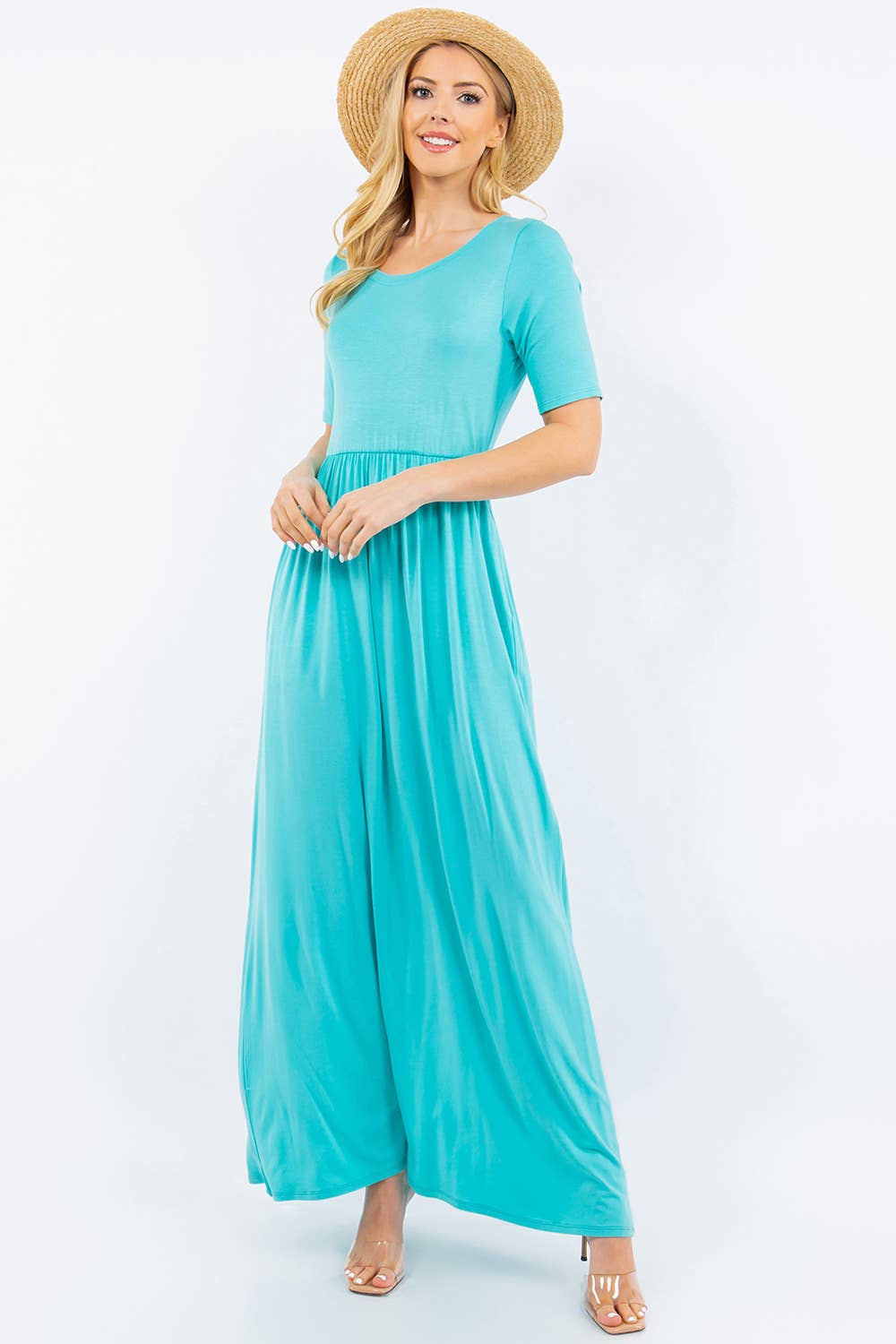 Celeste Clothing - Wholesale Dress - Women's - PLUS SIZE MODEST MAXI DRESS WITH POCKETS -CD23411T-PL42