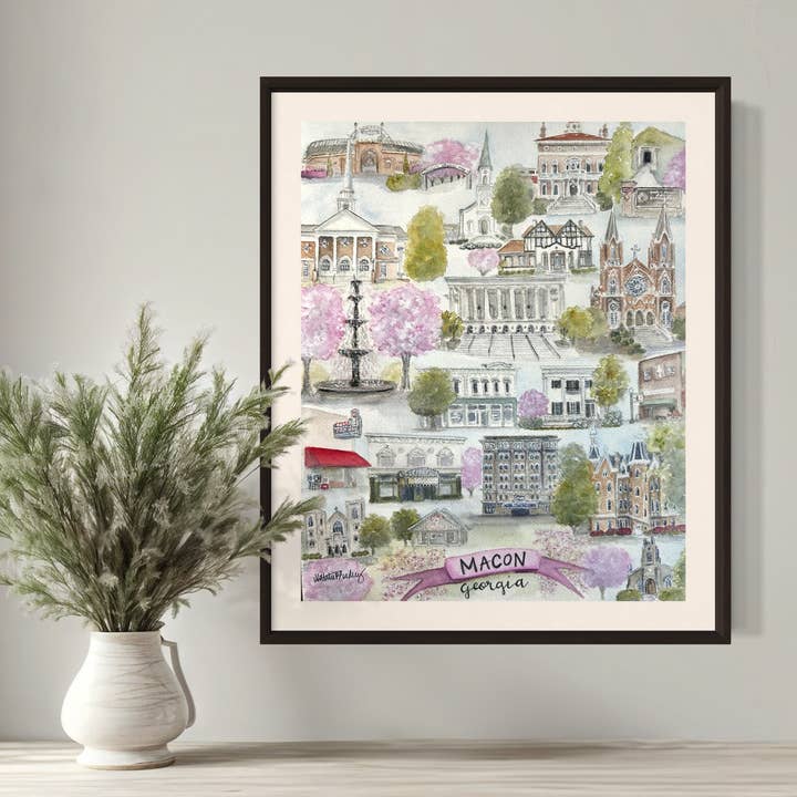 Impression d'art du centre-ville de Macon, Géorgie pour la vente par Natalie Bradley Home