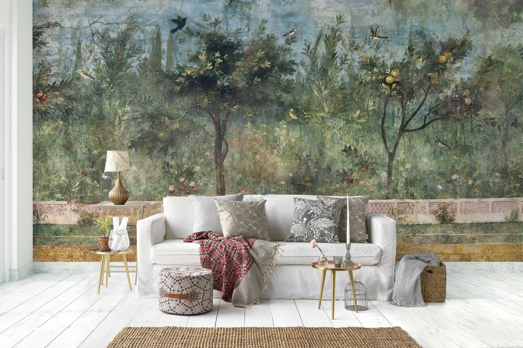 GK Home Decor - Vente Papier peint - Papier peint amovible naturel vintage arbres à citrons de forêt0