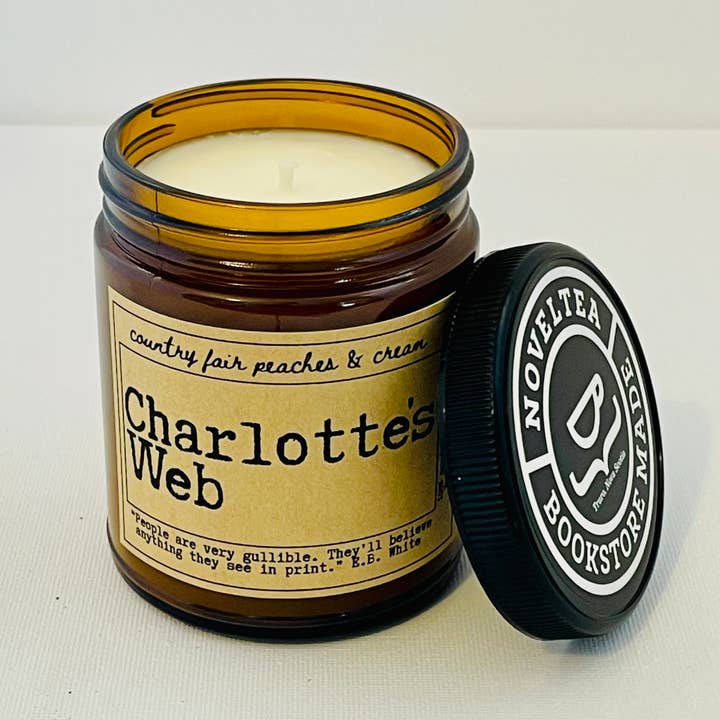 NovelTea Bookstore & Gifts - Wholesale Jar/Filled Candle - Charlotte's Web - Peaches & Cream Scented Candle1
