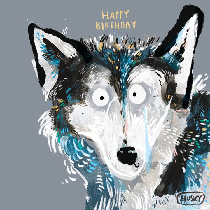 Sarah Horne Studio – wholesale Birthday card – Husky birthday