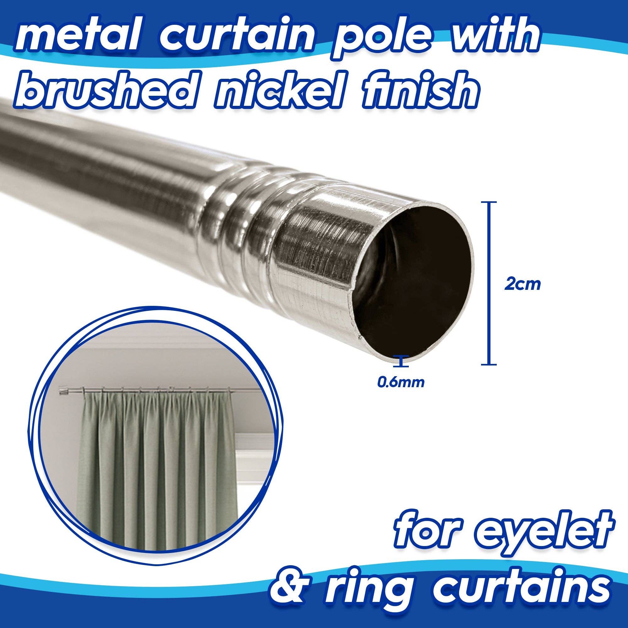 Rinkit Ltd - Wholesale Curtain Rod - Extendable Metal Curtain Pole Kit - 83 to 120cm9