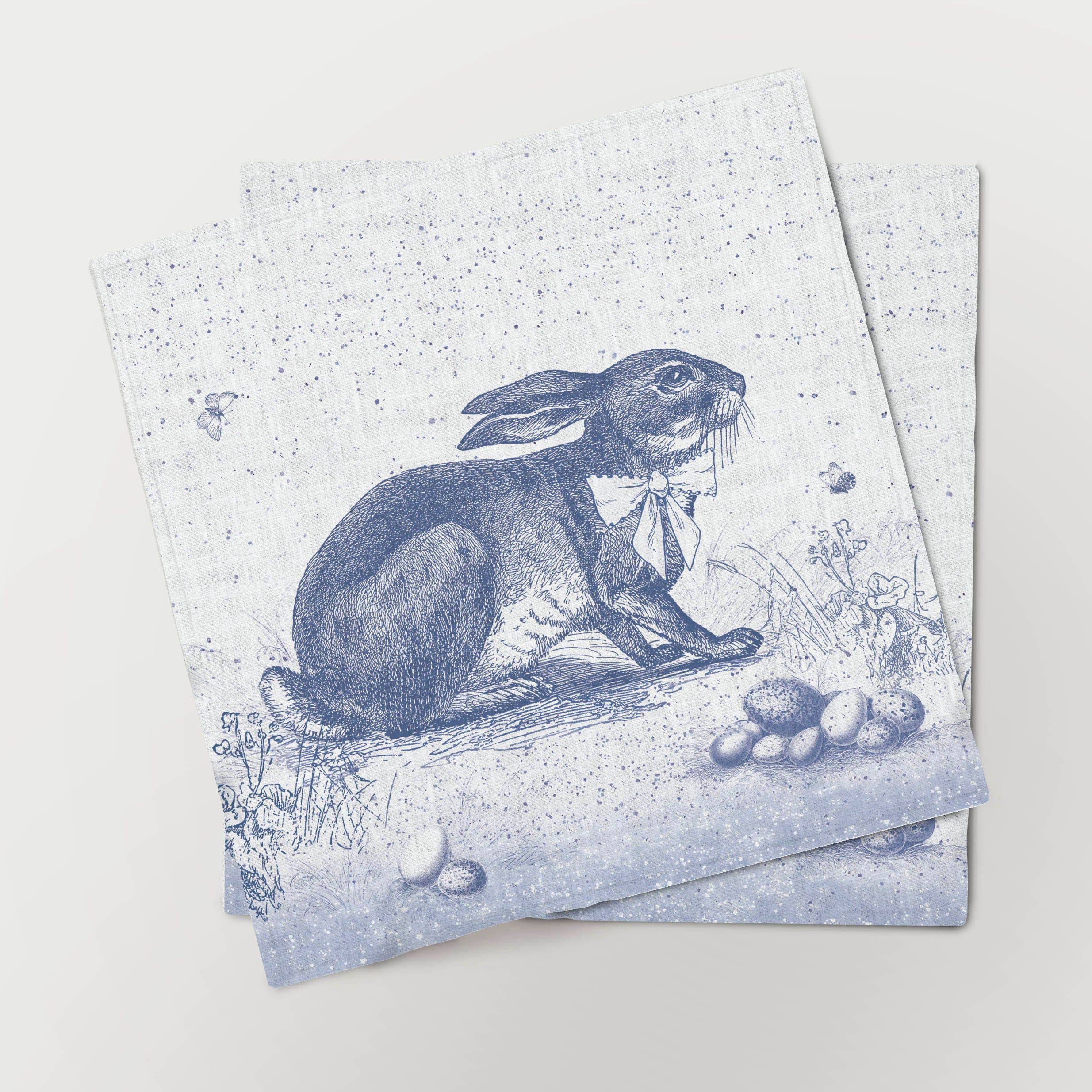 Suisse Maison de Lin - Vente Serviettes de table en tissu - Serviettes en lin naturel faites à la main avec motif de lapin1