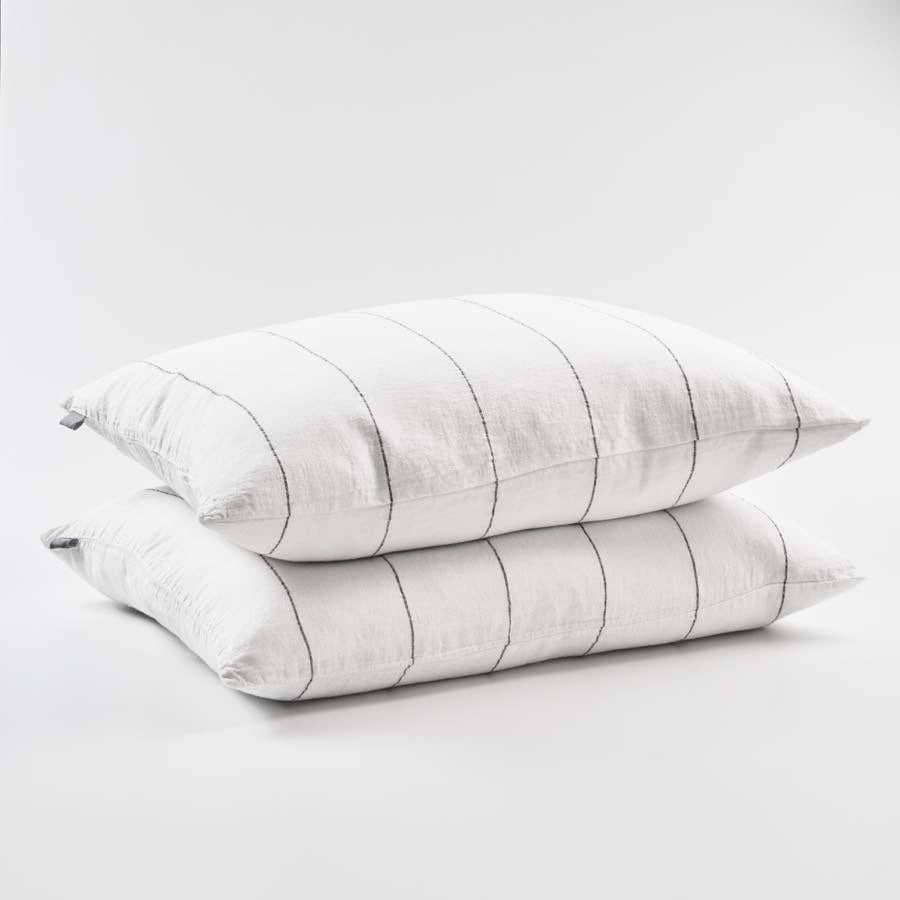 Carter Linen Pillowcase Set - Off White w' Charcoal Stripe for wholesale on Faire5