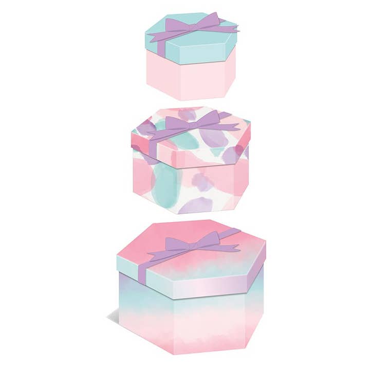 Set of 3 Gift Box Nested - Ethereal Ombre Hexagon for wholesale by The Gift Wrap Company