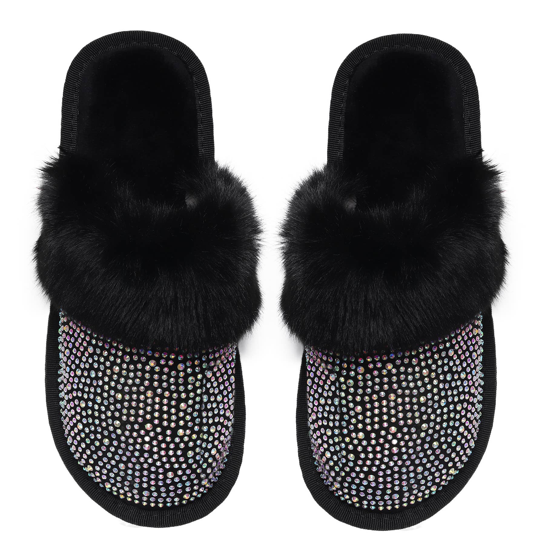 Natalie Mills - Wholesale Slippers - Women's - Lora Closed Toe Rhinestone Faux Fur Slippers0