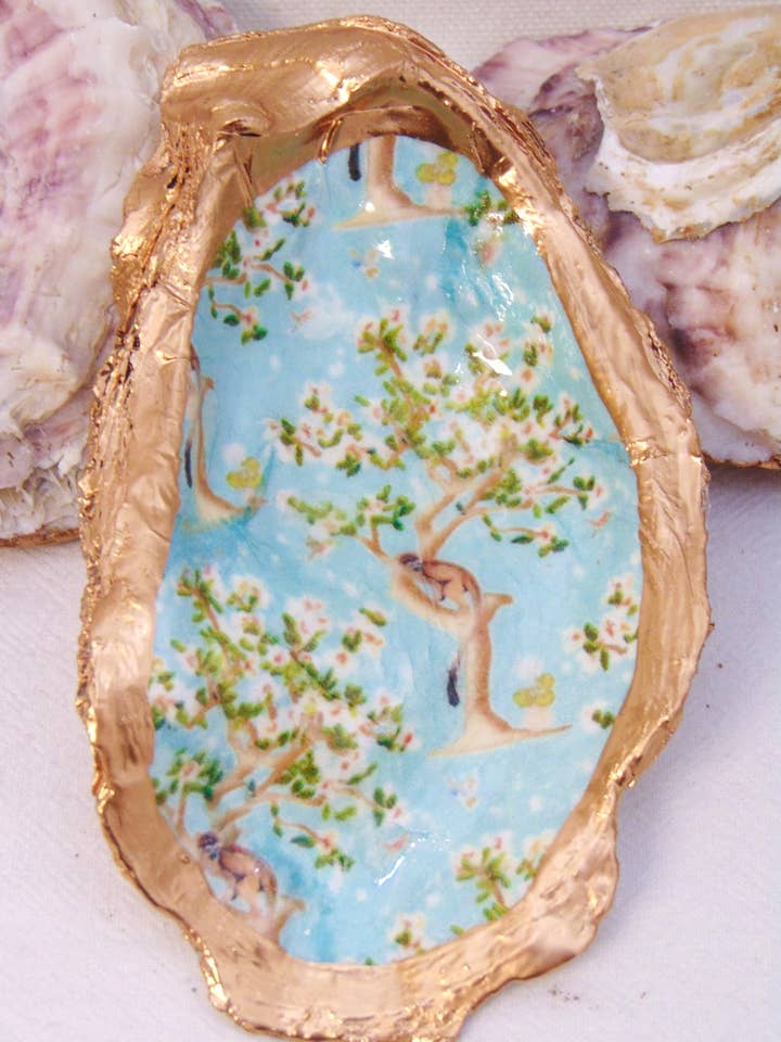 Designer Oyster Shell Bowl Hanami Whimsy Aqua for wholesale by Lowcountry Linens