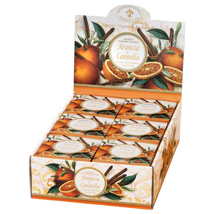 Présentoir de 12 savons Orange et Cannelle pour la vente par Gentil Scents