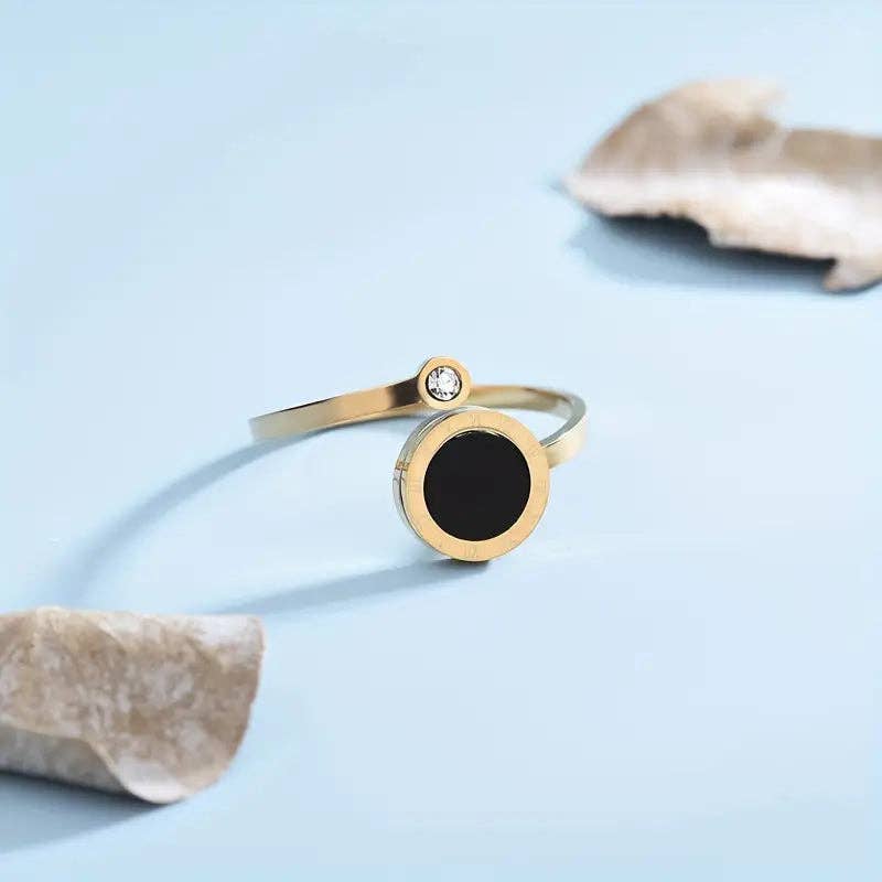 Huis Van Merken - Wholesale Cocktail/gelegenheidsring - Elegante zwarte ovaalgeslepen ring met Romeinse cijfers0