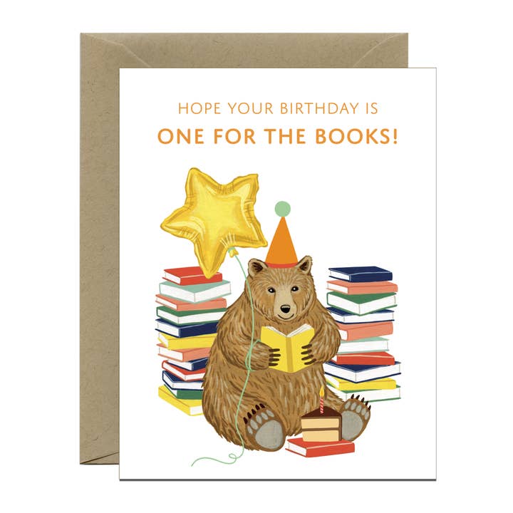Yeppie Paper - Wholesale Birthday Card - Reading Bear with Books and Cake Birthday Card