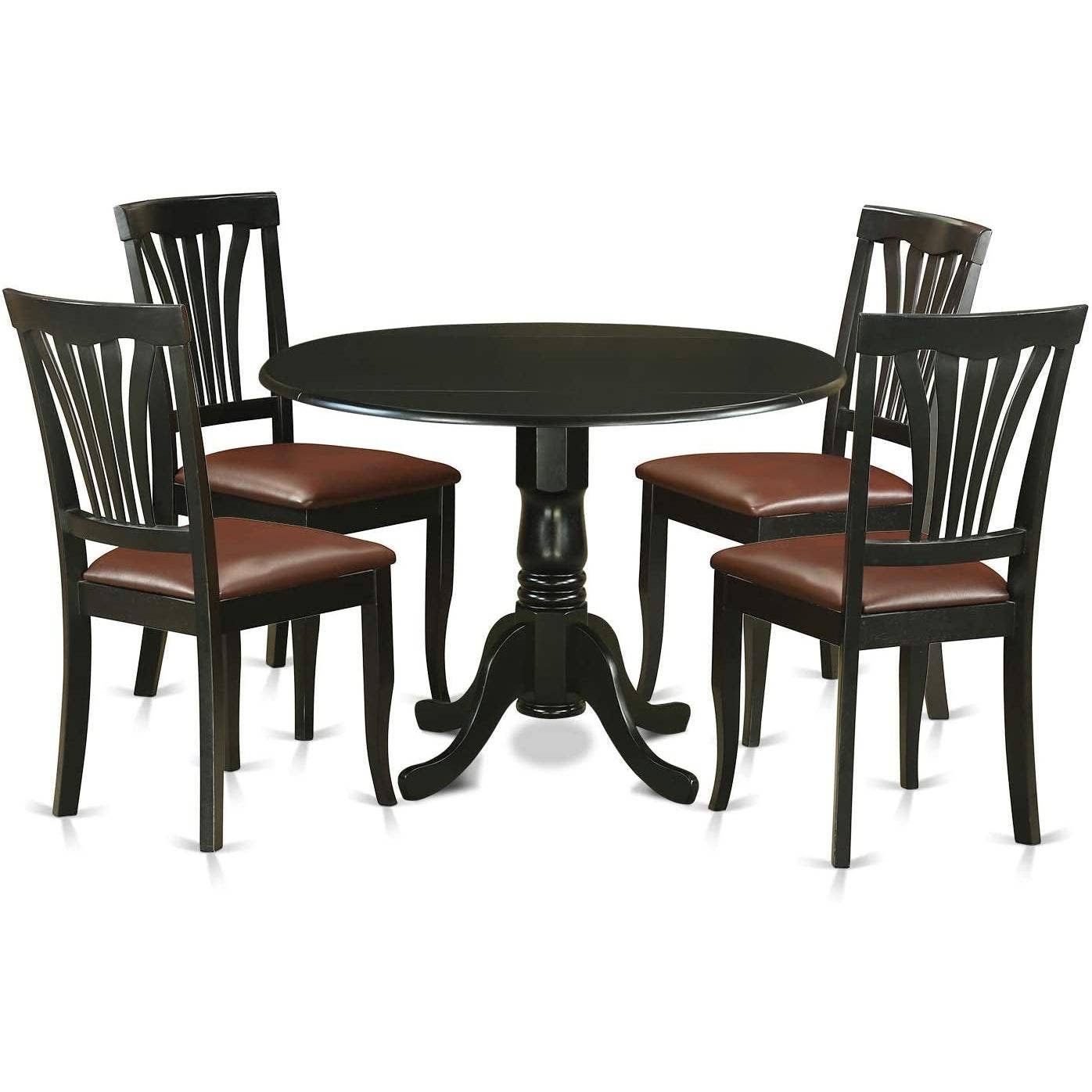 Dlav blk lc 5 Piece Drop Leaf Dining Table Set Black Faux Leather for wholesale on Faire1