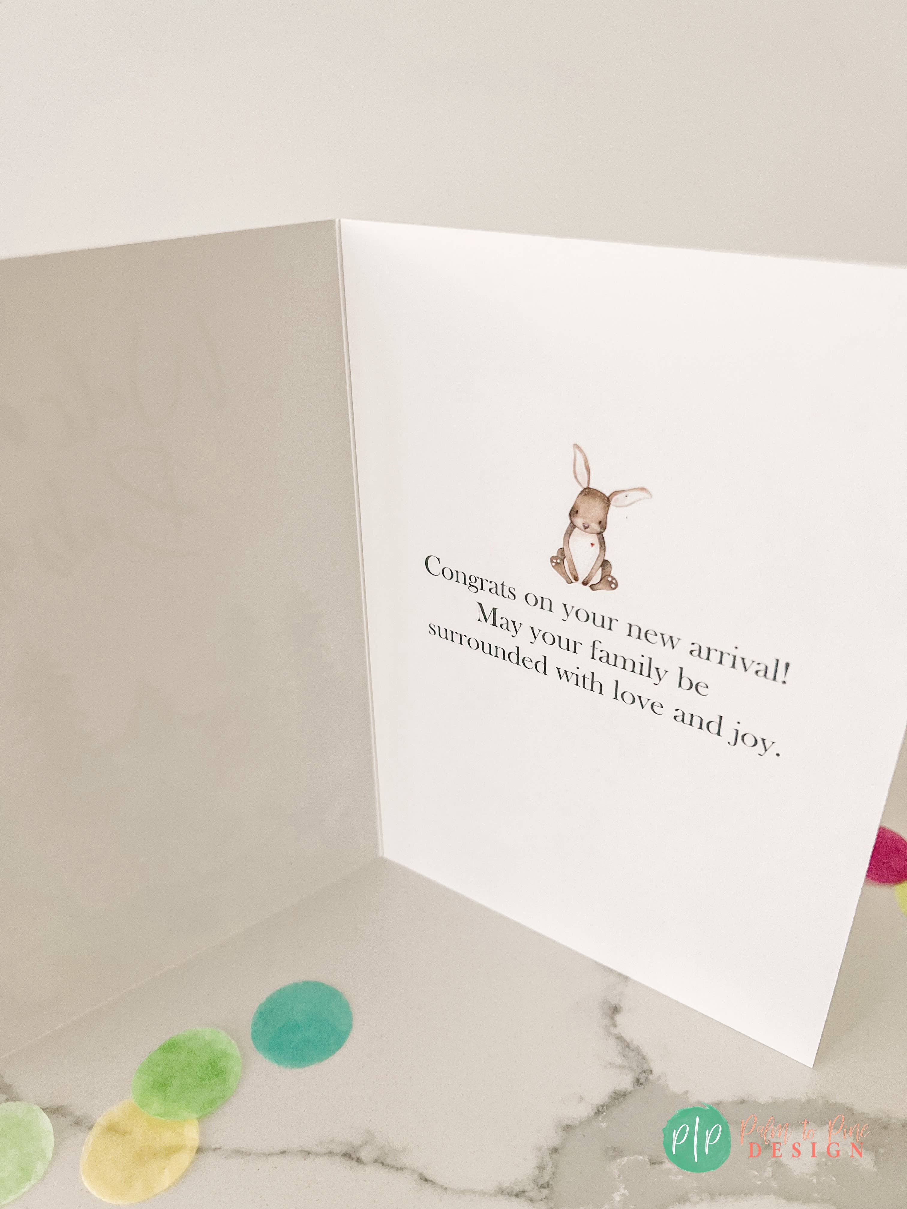 Palm to Pine Design - Wholesale Baby Card - Woodland Welcome Baby Shower Card, Folded Greeting Card4