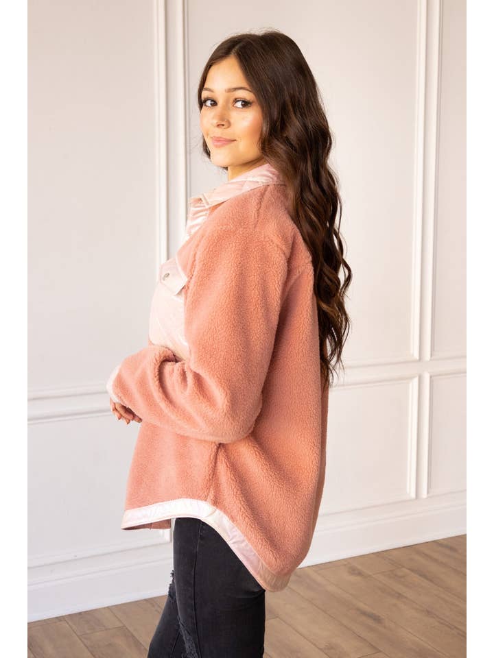 Pink Mauve Button Up Sherpa for wholesale on Faire
