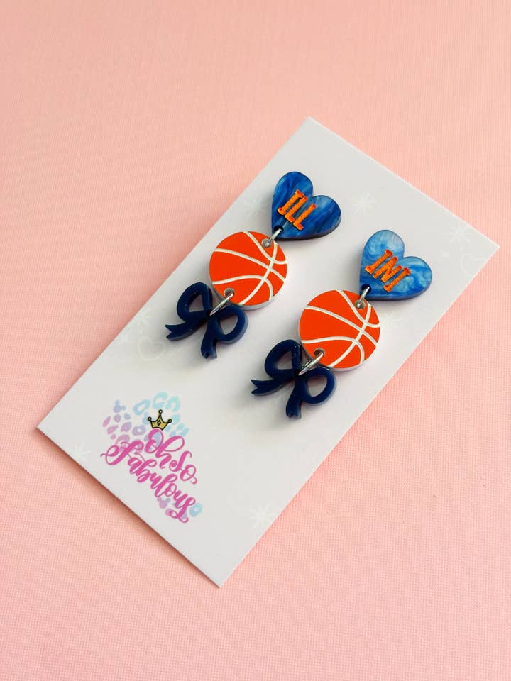 ILL - INI Basketball Stacker Bow Dangle Game Day Earrings for wholesale by Oh So Fabulous