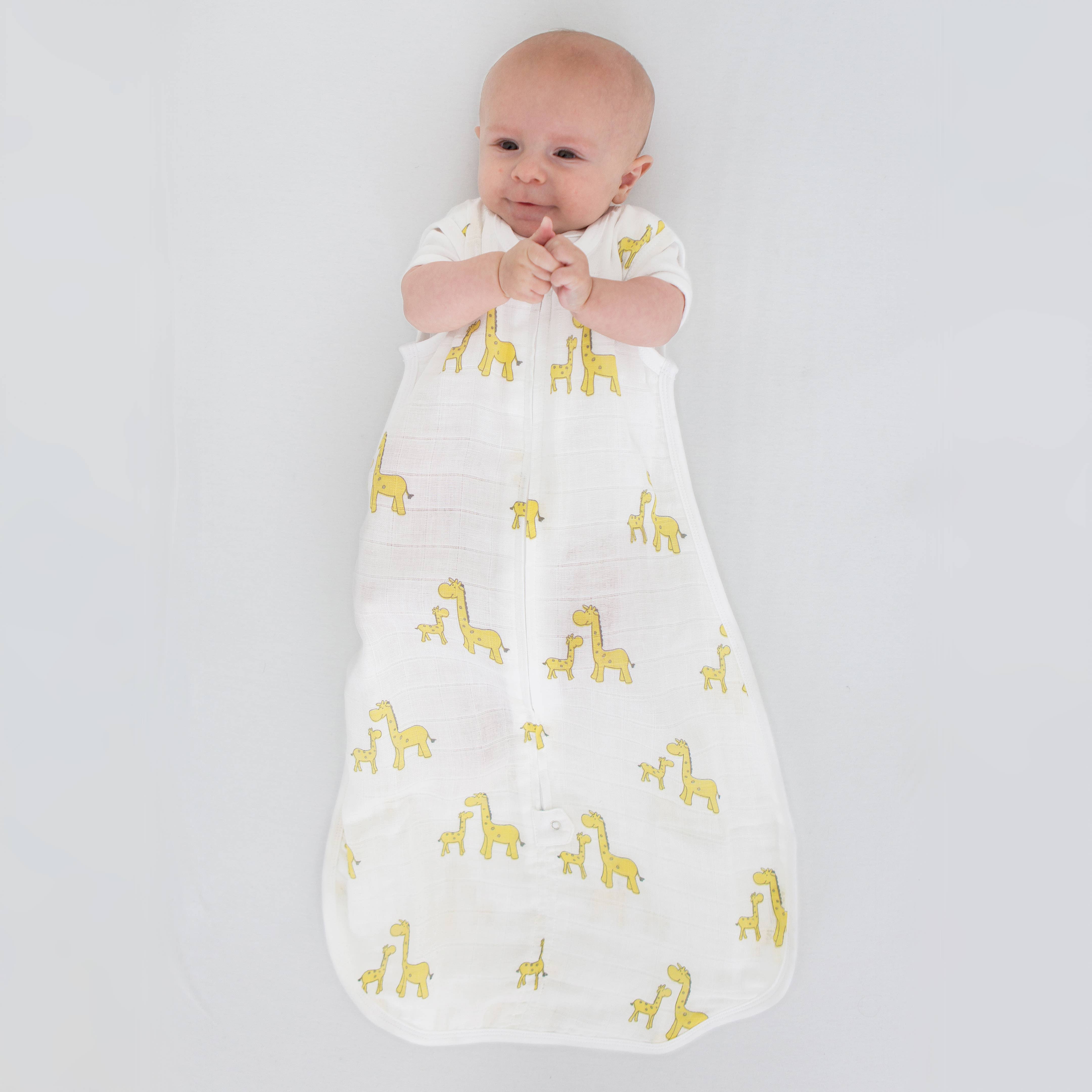 SwaddleDesigns - Wholesale Sleepsack - Baby - Muslin zzZipMe Sack, 2-Way Zip, Mama & Baby Giraffe, Yellow1