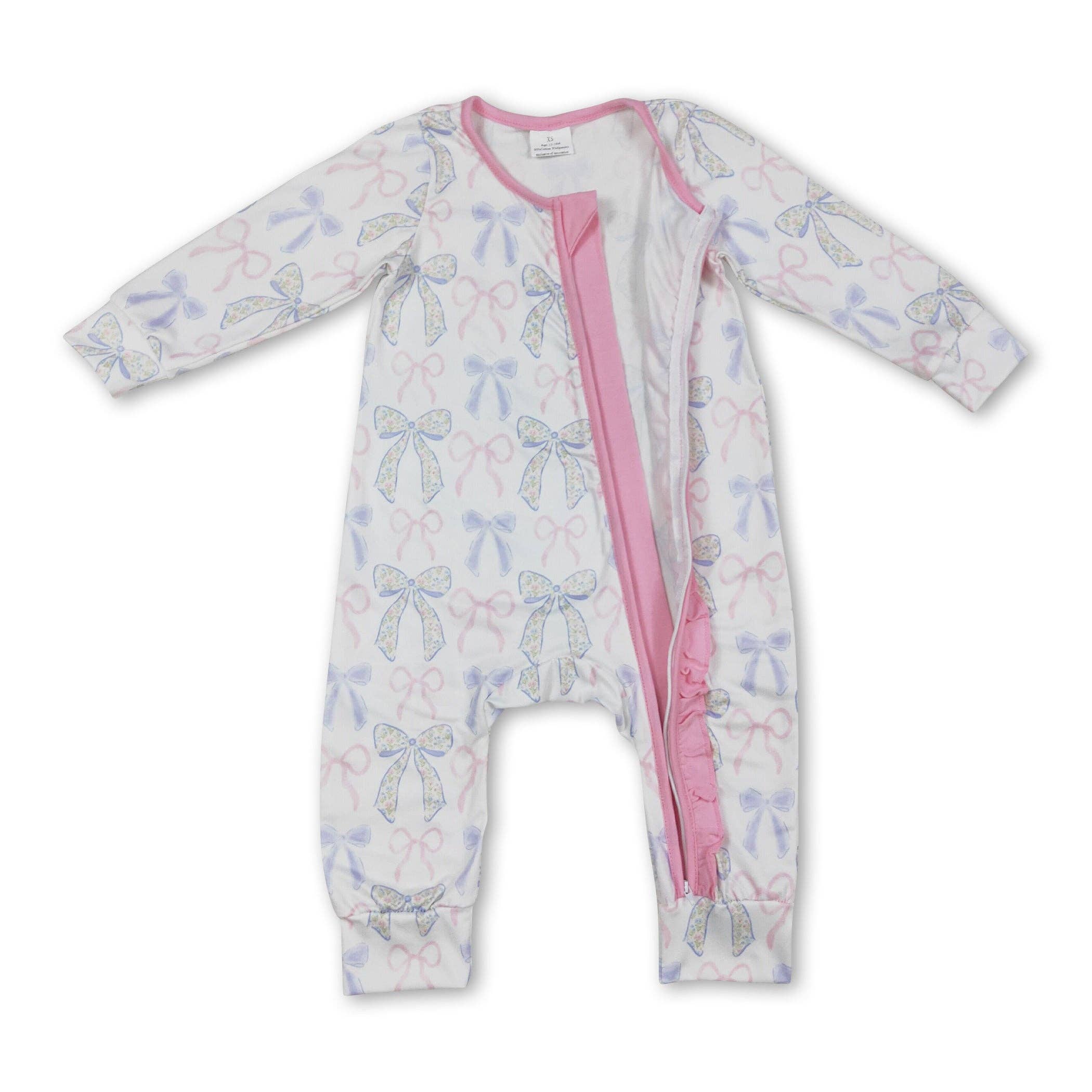 Yawoo Garments - Wholesale Jumpsuit - Baby - Long sleeves pink ruffle bow baby girls zipper romper1