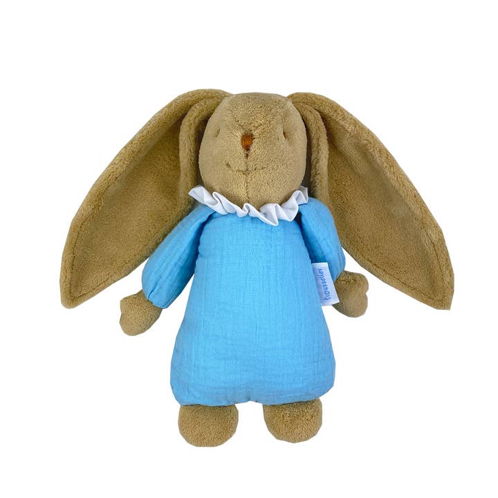 Angel's Nest Musical Cuddly Rabbit - Sky Blue Organic Cotton for wholesale by TROUSSELIER SAS