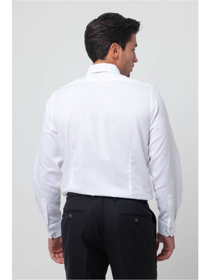 Blank Plain Dress Shirt – Slim Fit – White Poplin – Basic and Elegant Bohemian model for wholesale on Faire2