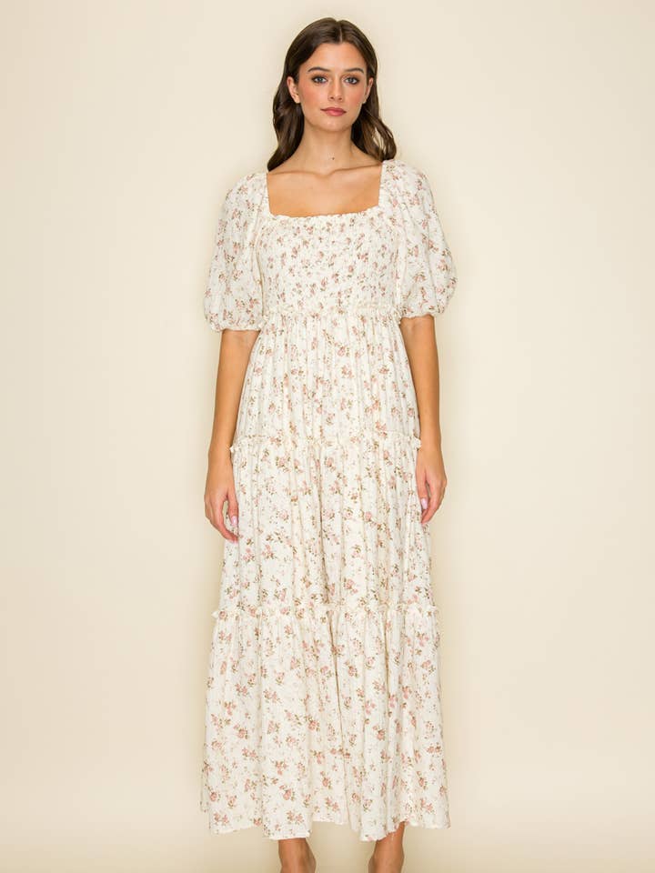 Hattie Dusty Rose Smocked Cotton Maxi Midi Dress for wholesale by Million Colors