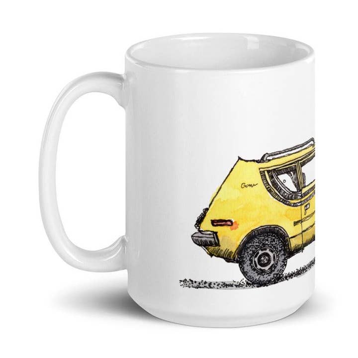 Coffee Mug With Vintage AMC Gremlin Pen And Ink Watercolor for wholesale by Bellavance Ink