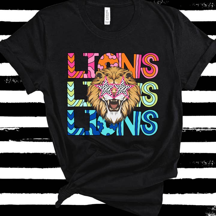 Colorful Funky Lions Mascot Tee Shirt T-Shirt for wholesale by Hooray Tees and Accessories
