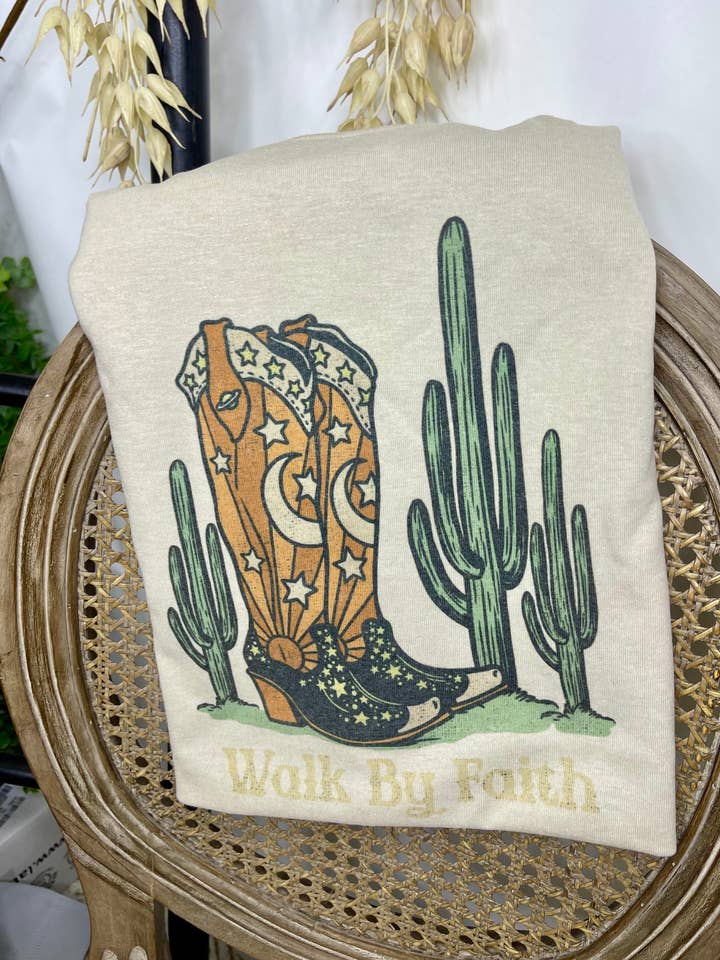 Jerzee Tan Walk by Faith (T-Shirt) for wholesale on Faire