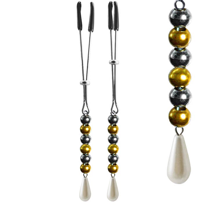 Pince à tétons avec perles anodisées Perle - Bleu - pour la vente par Bijoux De Nip