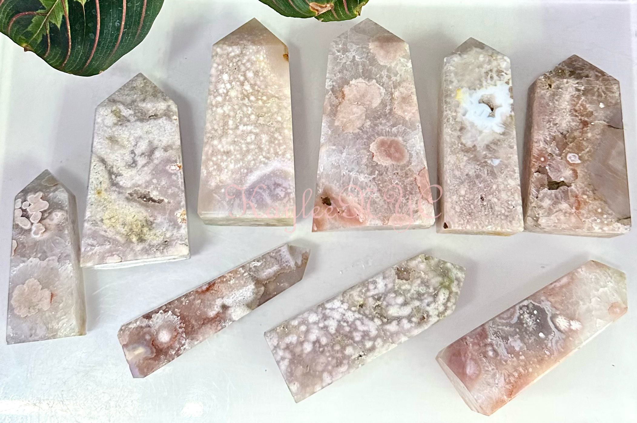 KayleeNYC – wholesale Spiritual stone/crystal – 3 Lbs Natural Pink Amethyst with Flower Agate Obelisk Tower3