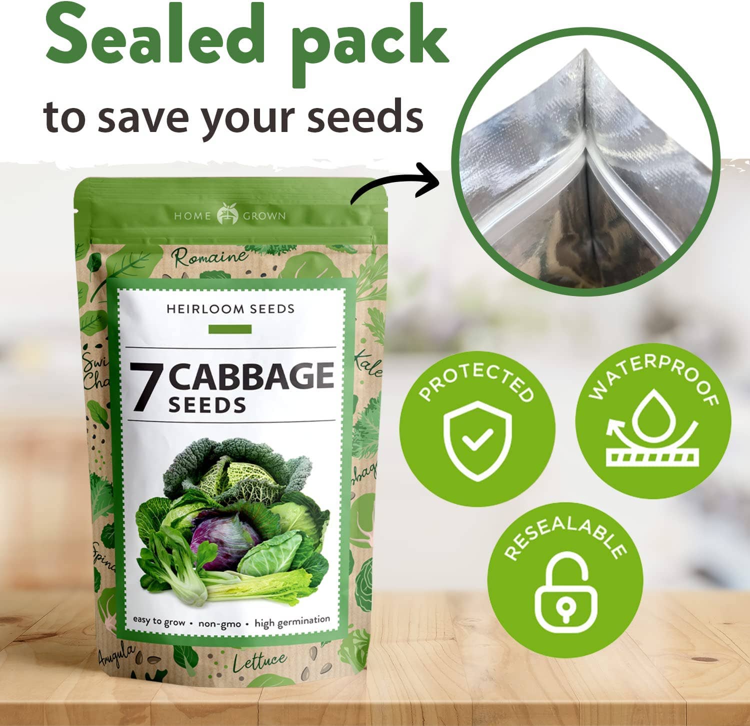 Homegrown Garden - Wholesale Plant Seeds - Non-GMO Vegetable Seeds - 7 Varieties Cabbage Seeds4