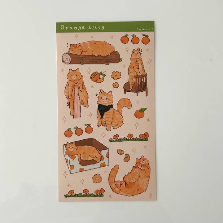 Shooley - Wholesale Sticker - Orange Cat Vinyl Sticker Sheet1