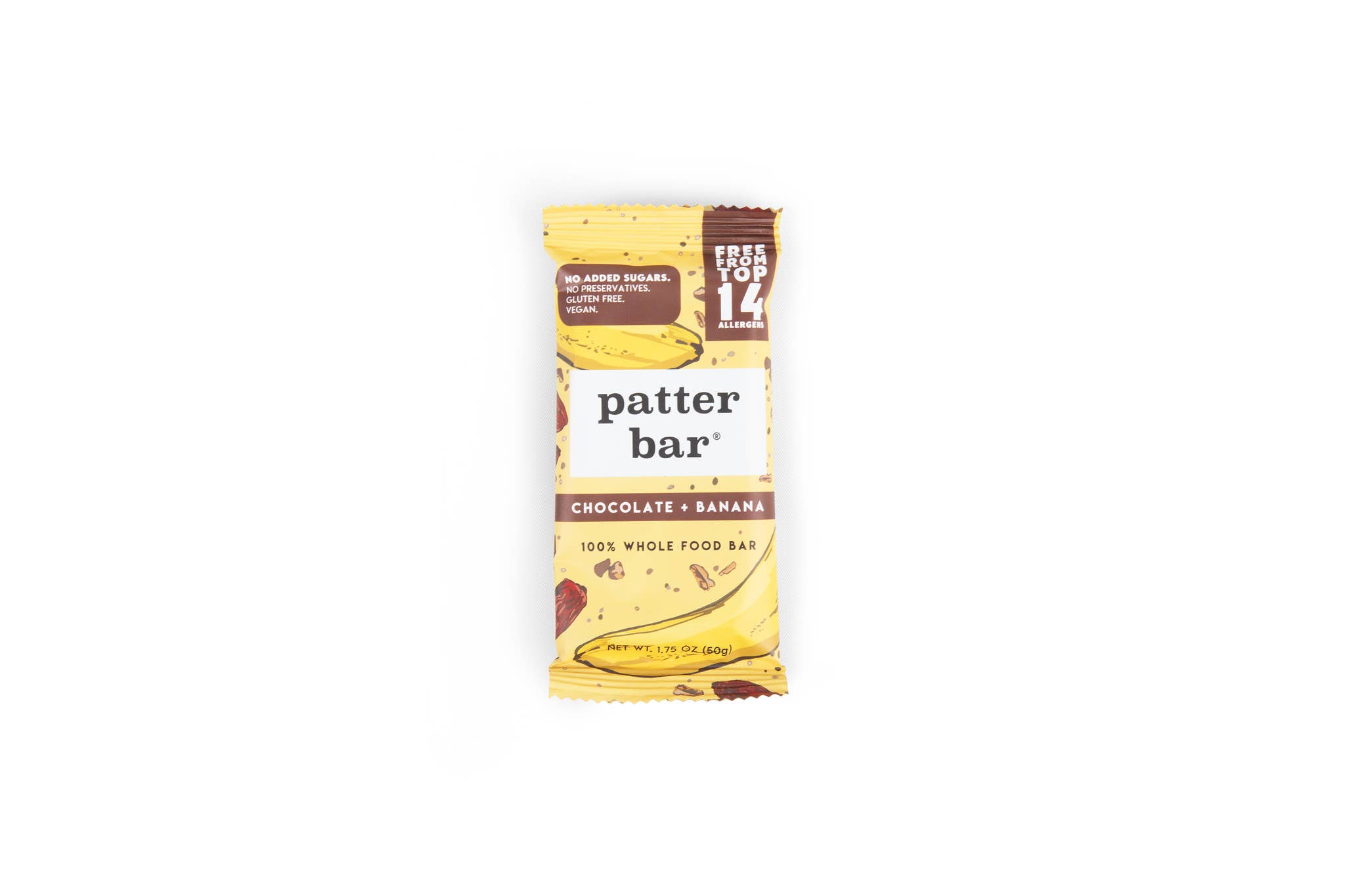Patterbar – Snack Bar por atacado – Barra de Comida Integral Chocolate+Banana - 1,75 oz
